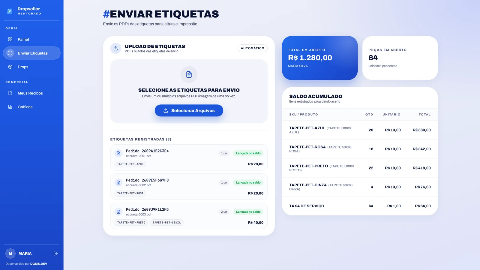Passo 3 · Enviar etiquetas