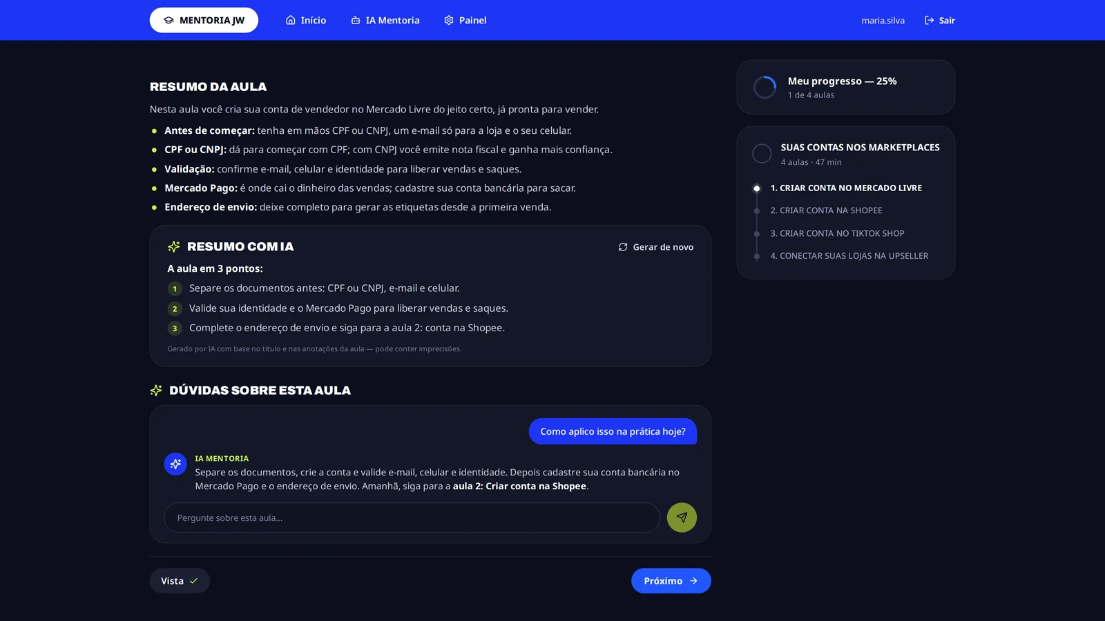 Passo 5 · Resumo dos vídeos